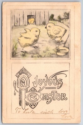 Easter~Chicks Cross & Joyous Easter Greeting B&W~Vintage Postcard