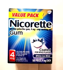 New Nicorette White Ice Mint Nicotine Gum 4mg - 160 Count Exp 12/2027