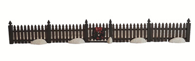 LEMAX 2002 CHRISTMAS VILLAGE HOUSE ACCESSORIES - BROWN PICKET FENCE W/ WREATH