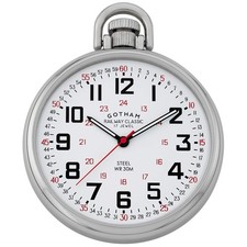 Gotham Men's Stainless Steel Mechanical Hand Wind Railroad Style Pocket Watch...