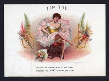 EX RARE Old Original TIP TOE Sample Cigar Label - YOUNG WOMAN SITTING ON A STOOL