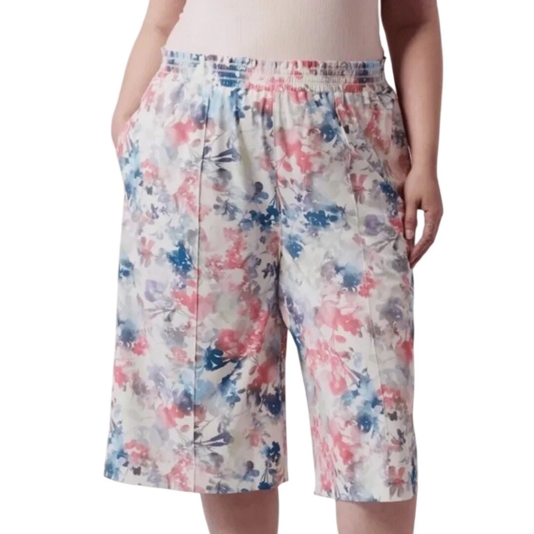 Athleta Savannah Bermuda Short 2X Womens Floral Print Elastic Waist Activewear