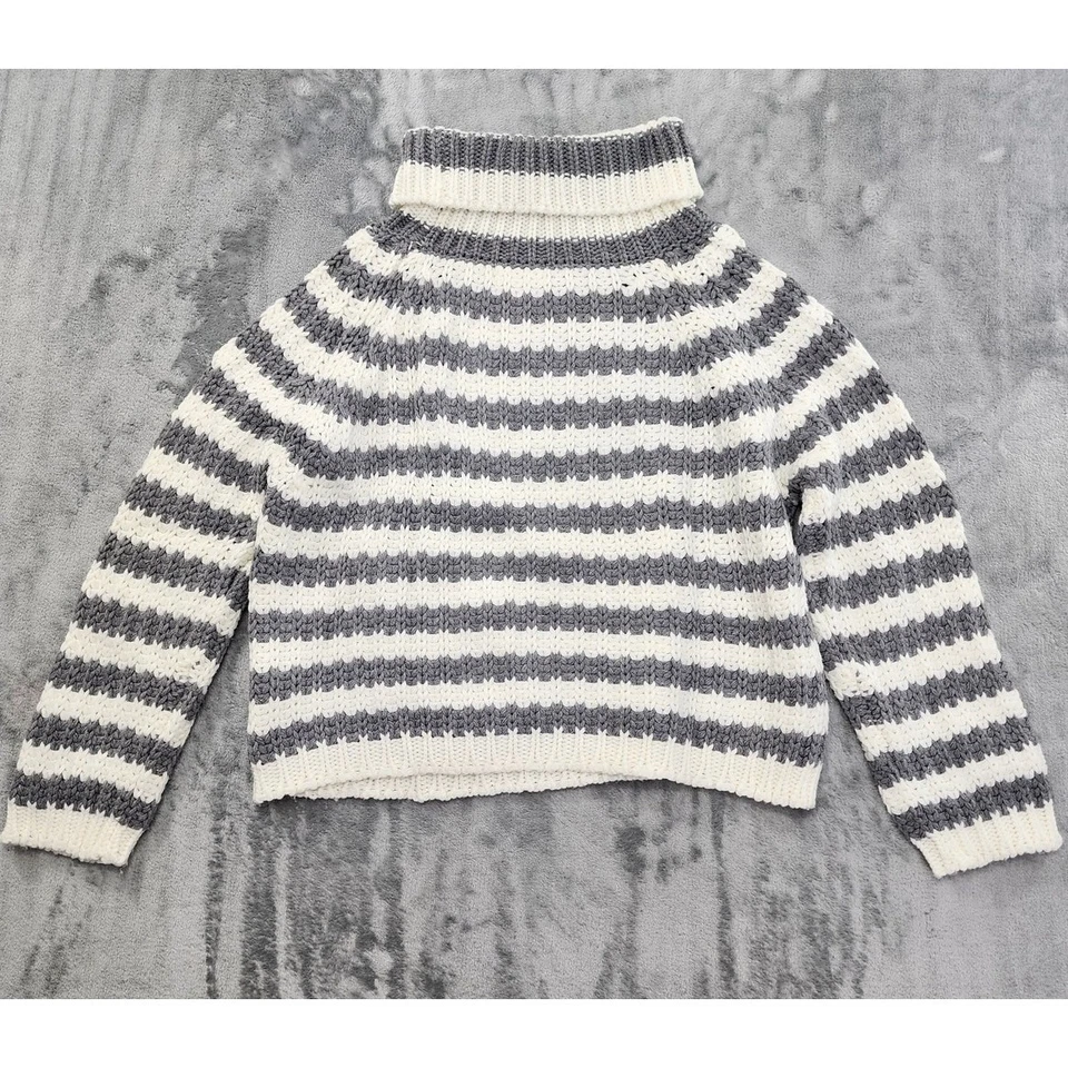 Suéter de cuello alto tejido grueso de gran tamaño a rayas Elan talla L blanco gris Foto 2 de 4