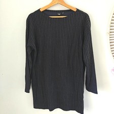 MARIMEKKO Uniqlo Tunic Top Boat Neck Long Sleeve Cotton Blue Black Dots Size XS