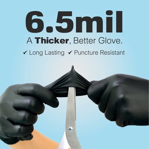 Heavy Duty Disposable Gloves Latex Free | 6.5 Mil Black Nitrile Gloves Medium... - Picture 2 of 9