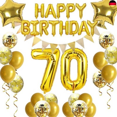 70. Geburtstag Dekoration, Happy Birthday Ballon Wimpel Banner Gold Nummer 70 Ge