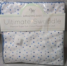 Amazing Baby Ultimate Swaddle Premium Super Soft Cotton Flannel Big Dots Blue