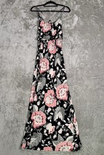 LOFT Womens Black Pink Floral Maxi Dress XS Sleeveless Crisscross Straps