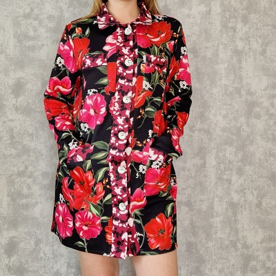 Bluse Blusenkleid Gr 40 42 Neu Longbluse Blumenmuster Diva Elegant  Geknöpft 