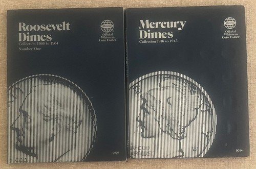 Two Vintage Whitman Mercury & Roosevelt Dime Coin Albums 1916-1945 & 1946-1964