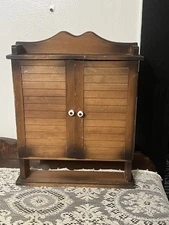 Vtg Wood Spice Rack Doors 2 Tier Louvre Shutter Doors Stand Wall Mount Shelving