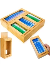 home aid zip Bag Storage Organizer Bamboo Food Plastic Baggie Holder Kitchen Kit