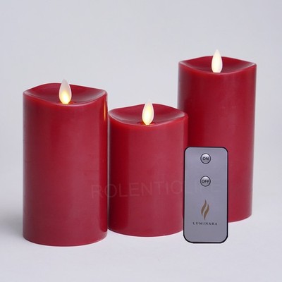 Luminara Flameless LED Battery Pillar Wax Candles w/Remote Moving Flame Red 3''