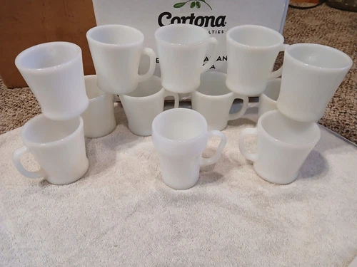 11 Fire-King white milk glass D handle mugs +Cola Mug EXC