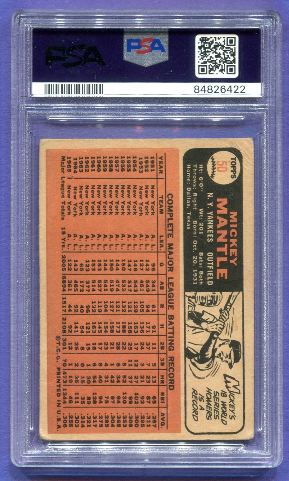 1966 Topps Mickey Mantle #50 PSA 1 New York Yankees HOF Check out scans! Nice view 2