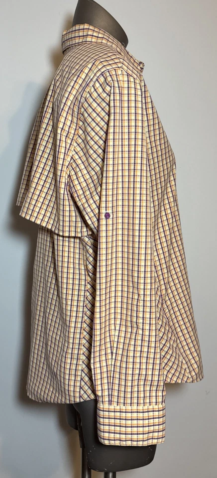 Camisa a Cuadros Columbia Super Tamiami PFG Omni Tono L Grande Púrpura Amarillo Pesca Foto 4 de 4