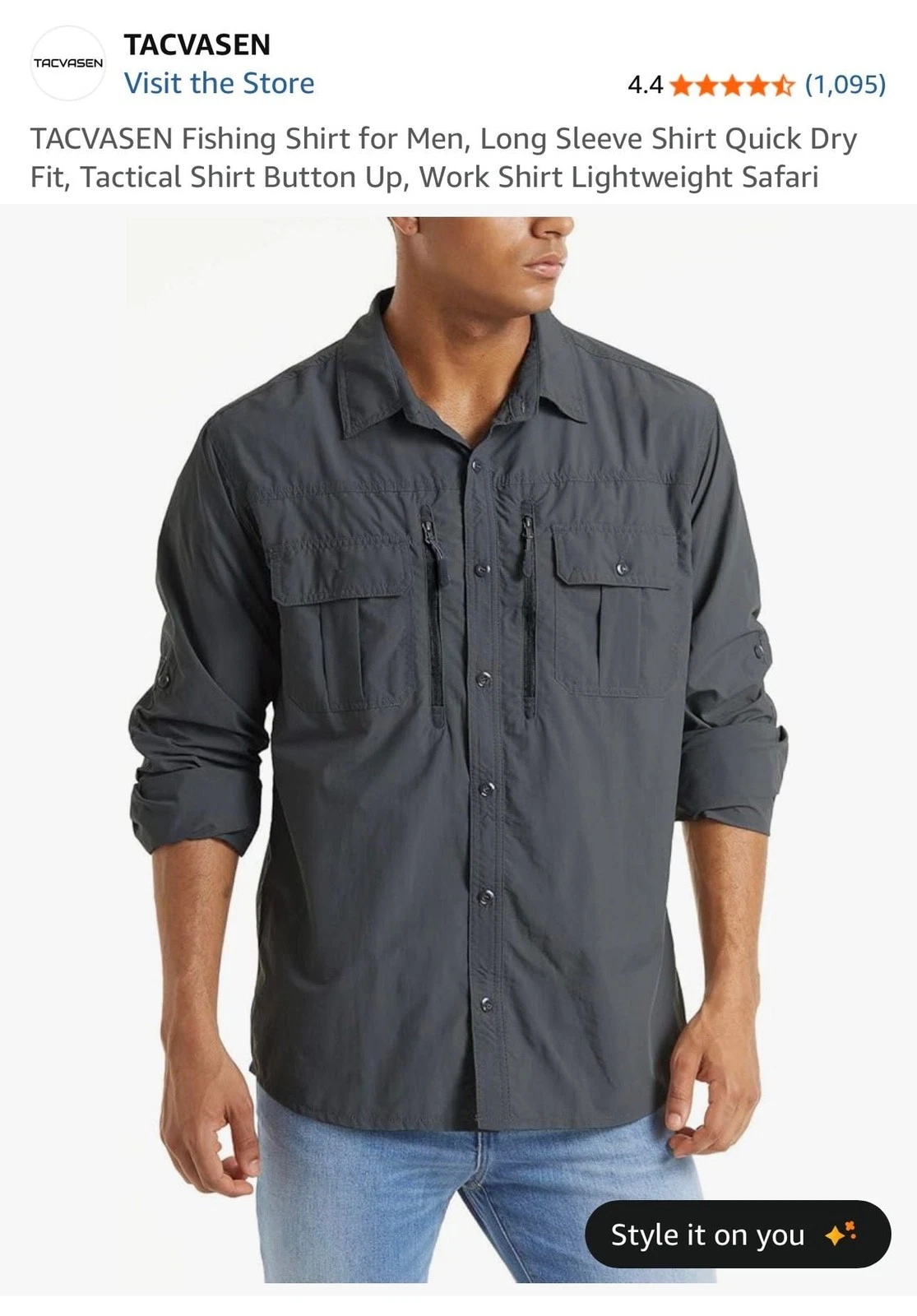 TACVASEN Men's Long Sleeve Quick Dry Tactical Fishing Shirt
