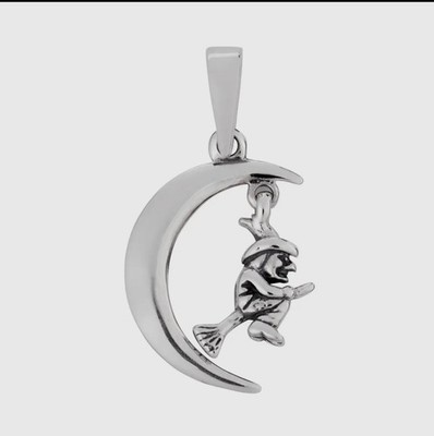 Hexe Mond Anhänger Halskette 925 Sterling Silber Halbmond