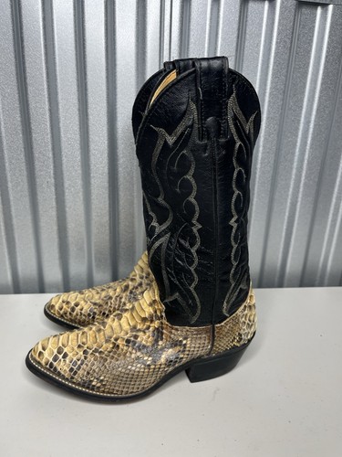 Cowboy Boots Men's 7D Leather & Snake Western USA Ranch Black Shoes - Picture 2 of 23