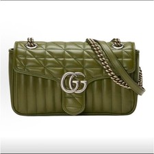 Gucci GG Marmont 26 Olive Green Silver Tone H...