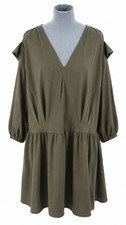 Mango Casual Dress Tunic Smock Tiered Khaki Grey Casual  Puff Sleeve Size L