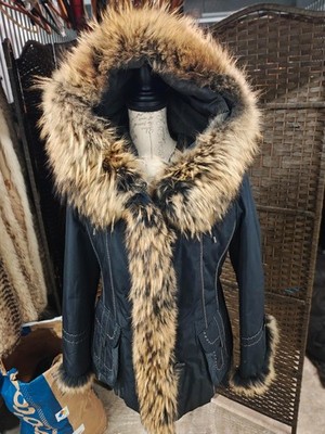 FINNISH RACCOON MURMASKY FUR TRIM PARKA JACKET COAT.EUROPEAN DESIGN.SZ MED.