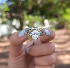 14K White Gold 2.10 CT Oval Cut Moissanite Bridal Set Wedding Ring For Women's