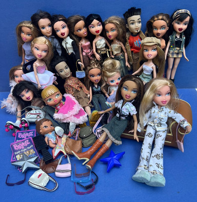 Bratz Dolls Lot of 22 Dolls Accessories Furniture Sunglasses Posters Lot