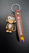 Cute 3D Monkey Keychain PVC Rainbow Wristlet Strap Bag Charm Key Ring Gift