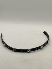 Black Leather Western Hat Band Embellished With Silver Tone Floral Bling Accents