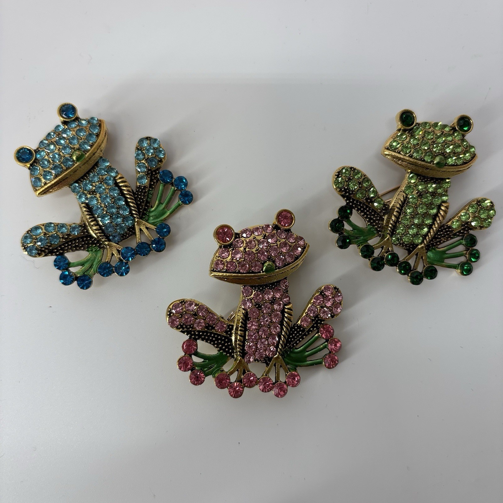 Frog Rhinestones Brooches Lot of 3 Vintage to Modern Pins