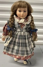 Seymour Mann Porcelain Doll Coll. ALTSON 16” Collector Plaid And Floral Dress