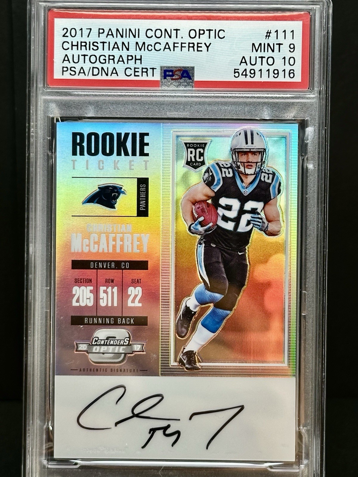 Christian McCaffrey Carolina Panthers 2017 Contenders Optic Silver Rookie Ticket Auto Psa 9/10 