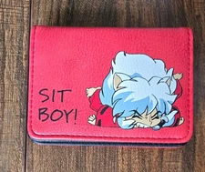 New Red Small Bifold Snap 'Sit Boy' Inuyasha Wallet with ID case inside