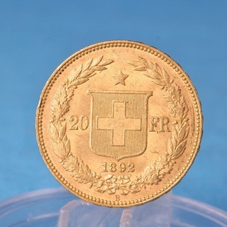 Schweiz 20 Franken 1892 B Helvetia 6 45 Gramm 900 Gold VZ