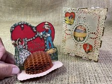 Lot of 2 Vintage Valentines Day Cards 1919 Lace Cover & Stand-Up Made in USA