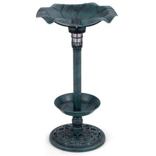 Solar Bird Bath Standing Pedestal Birdbath & Feeder Combo w/ Lotus Leaf Bowl