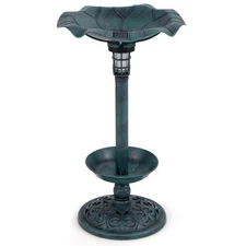 Solar Bird Bath Standing Pedestal Birdbath & Feeder Combo w/ Lotus Leaf Bowl