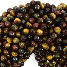 AA Yellow Blue Red Tiger Eye Round Beads 15" Strand 6mm 8mm 10mm