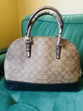  Coach Signature Sierra Satchel Bag Exotic Mixed Trim Snake Oxblood F38246