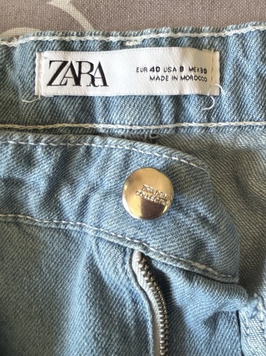 Zara Denim Cargo Joggers Size 8 Light Wash Ankle Jeans Belted High Waist Women's - Picture 9 of 10
