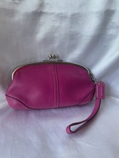 COACH Soho Kisslock Pretty in Pink Leather Wristlet Clutch Purse Cosmetic Case