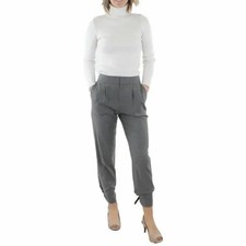 Alice + Olivia Gray Wool Pleated Tapered Pants With Leather Ties Size 4