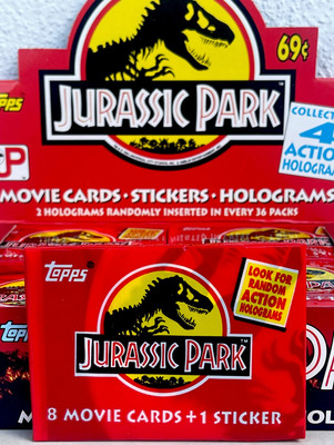 1992 TOPPS JURASSIC PARK (Series 1) Hit Movie PACK 8 Cards 1 Sticker HOLOS? OVP