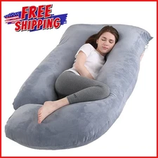 PREGNANCY J SHAPED PILLOW Full Body Pregnant Support Comfort Sleep Velvet Cover