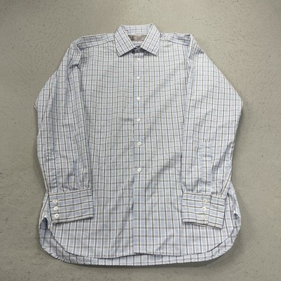 Turnbull and Asser Shirt Mens 16 41 Blue Plaid Exclusive 100% Cotton Barrel Prep