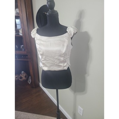 Wild Fable Off White Smocked Puff Sleeve Corset Crop Top Women's Size M