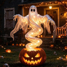 LED Swirling Ghost Pumpkin Yard Lamp Lighted Halloween Garden Decor, Outdoor L