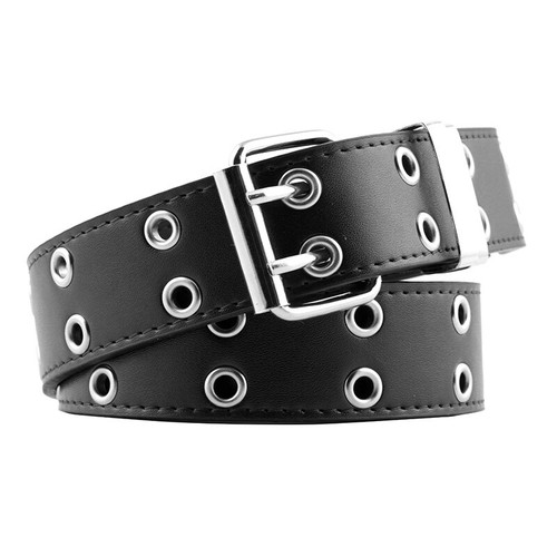 Cintura borchie 2 fori donna uomo jeans pelle PU larghezza 3,3 cm occhielli fibbia - Foto 5 di 8