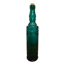 Christmas Glass Decorating Bottle 12.25” Tall green W Cork & Raised Design